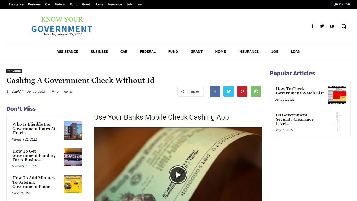 Cashing A Government Check Without Id - KnowYourGovernment.net