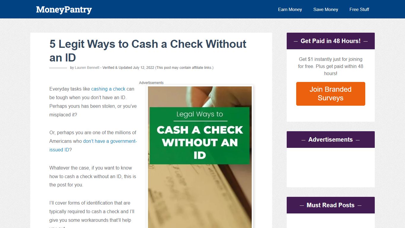 5 Legit Ways to Cash a Check Without an ID - MoneyPantry